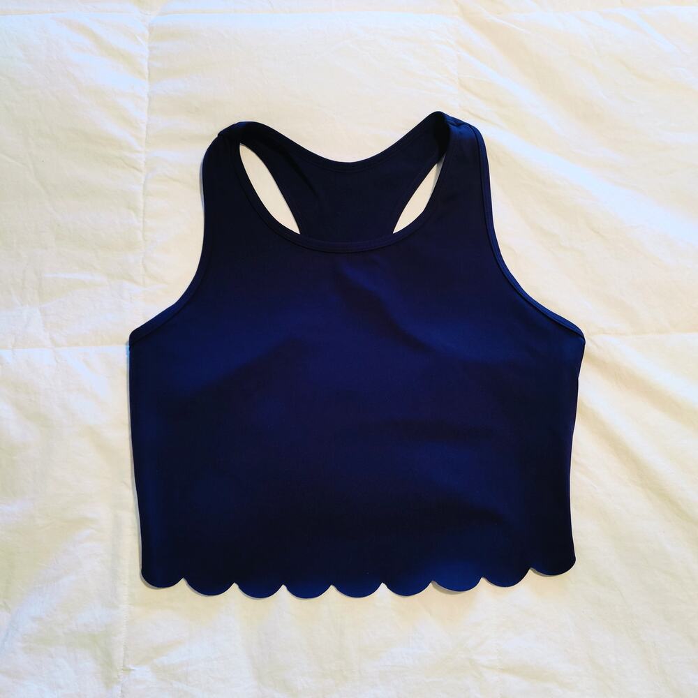 Attraco Navy Athletic Tank Sports Bra Scalloped Hem Activewear L - Picture 2 of 8